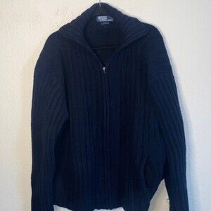 Polo Ralph Lauren fisherman wool cashmere blue full zip XL knit sweater chunky